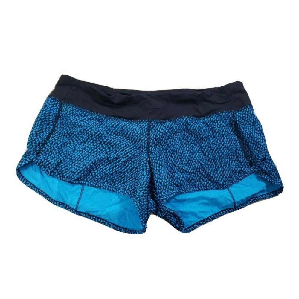 Lululemon Women’s Speed Up Shorts Size 10 Blue Black Graphic Print Brief Lined